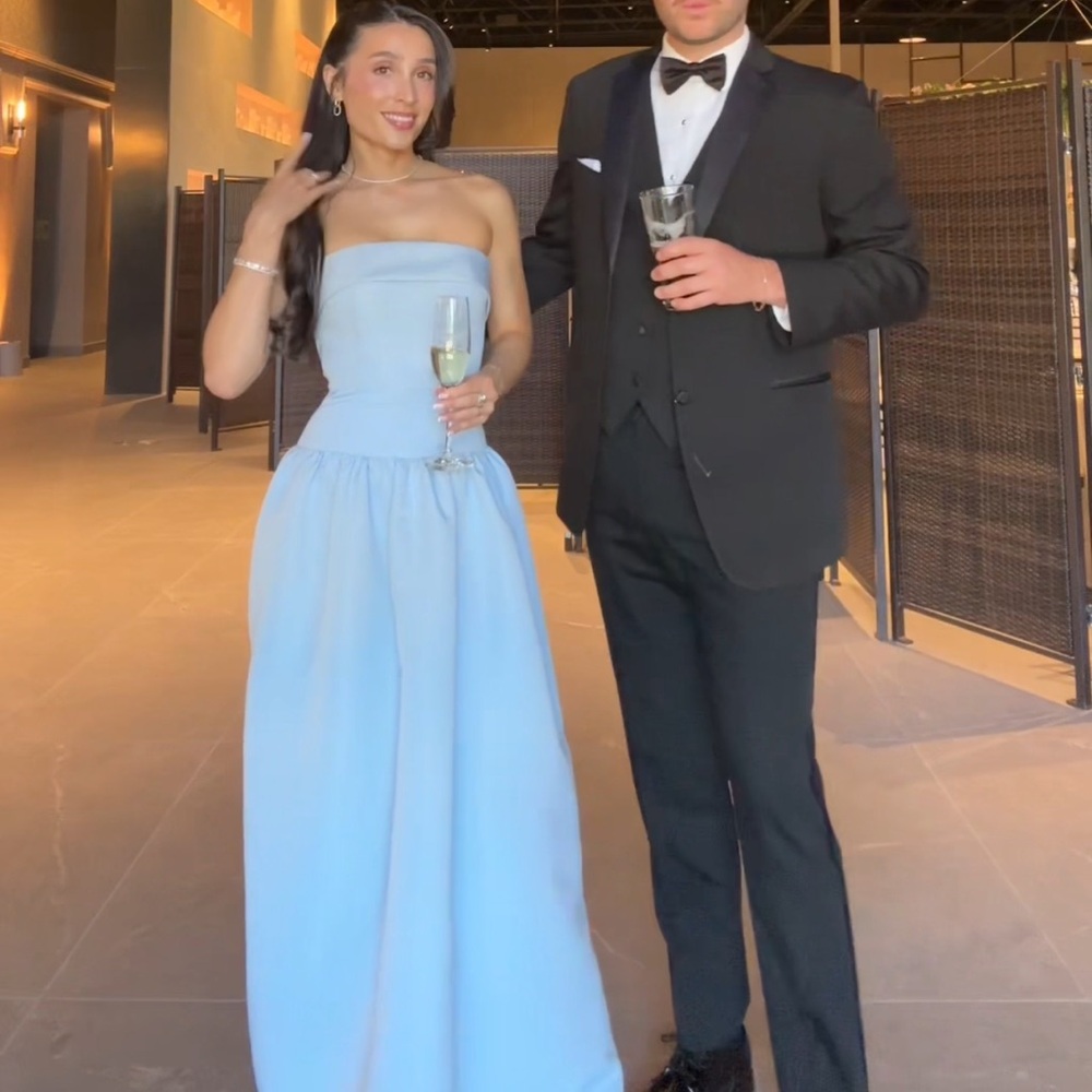 Amsale Hayes Light Blue Strapless Maxi Dress